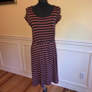 Motherhood Maternity Gray & Pink Striped Dress S